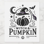 Halloween Hexenhut und Pumpkin Design Magic Art Weinetikett (Einzelnes Label)