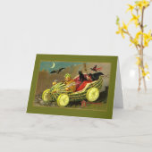 Halloween-Hexenkarren Karte (Gelbe Blume)