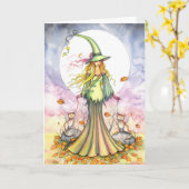 Halloween Hexenkarte und Cat Art Card Karte (Gelbe Blume)