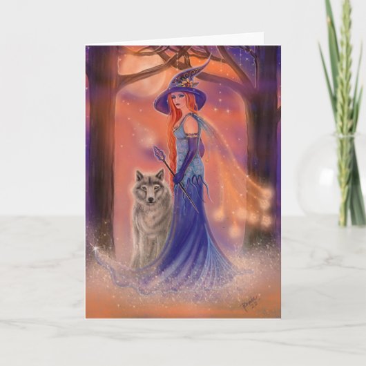 Halloween Hexenkarte und Wolfskarte von Renee Lavo Karte (Vorderseite)