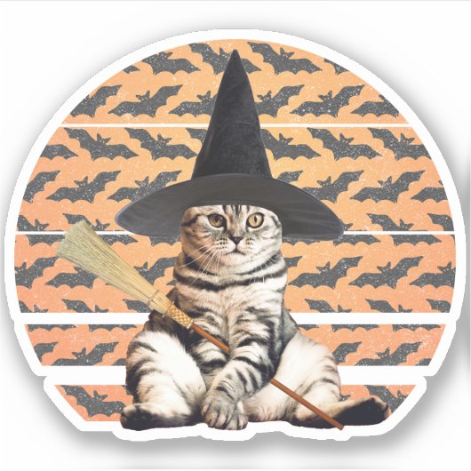 Halloween Hexenkatze Aufkleber (Vorderseite)