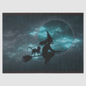 Halloween Hexenkatze Broom Moon Wolken Seidenpapier (Vorderseite)
