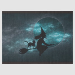 Halloween Hexenkatze Broom Moon Wolken Seidenpapier