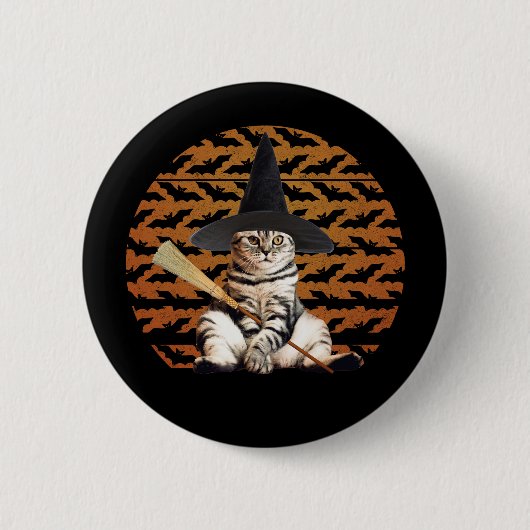Halloween Hexenkatze Button (Vorderseite)