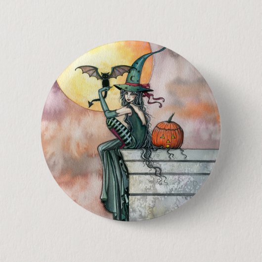 Halloween Hexenkatze Button von Molly Harrison (Vorderseite)