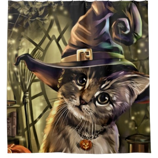 Halloween Hexenkatze Duschvorhang (Vorderseite)