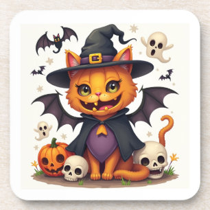 Halloween Hexenkatze Hartkunststoff-Untersetzer Getränkeuntersetzer