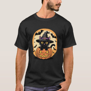 Halloween Hexenkatze in Kürbis. Lustige schwarze K T-Shirt