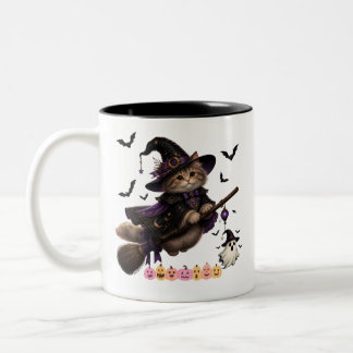 Halloween-Hexenkatze-Kaffeetasse Zweifarbige Tasse