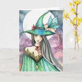 Halloween Hexenkatze Karte (Gelbe Blume)