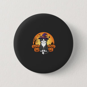 Halloween Hexenkatze Kürbis Mond Design_1 Button