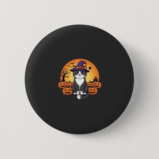 Halloween Hexenkatze Kürbis Mond Design_1 Button (Vorderseite)