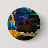 Halloween Hexenkatze Lila Magie Button (Vorderseite)