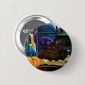 Halloween Hexenkatze Lila Magie Button (Vorne & Hinten)