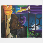Halloween Hexenkatze Lila Magie Fleecedecke (Vorderseite (Horizontal))