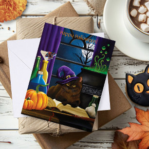 Halloween Hexenkatze Lila Magie Karte