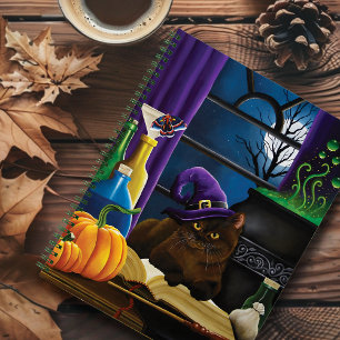 Halloween Hexenkatze Lila Magie Notizblock