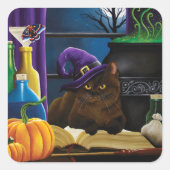 Halloween Hexenkatze Lila Magie Quadratischer Aufkleber (Vorderseite)