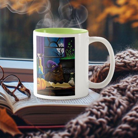 Halloween Hexenkatze Lila Magie Zweifarbige Tasse