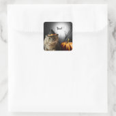 Halloween Hexenkatze mit Kürbisklebern Quadratischer Aufkleber (Tasche)