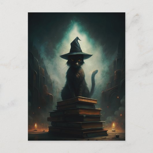 Halloween Hexenkatze Postkarte (Vorderseite)