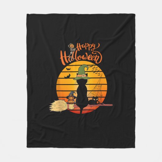 Halloween Hexenkatze Pumpkin Skeleton Bat Beängsti Fleecedecke (Vorderseite)