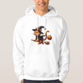 Halloween Hexenkatze Riding Broomstick Pumpkin Hoodie (Vorderseite)