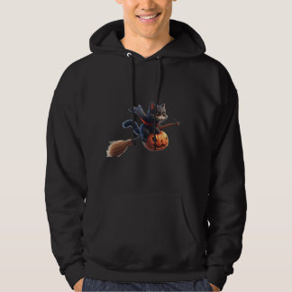 Halloween Hexenkatze Riding Broomstick Pumpkin Hoodie