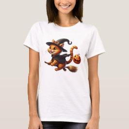 Halloween Hexenkatze Riding Broomstick Pumpkin T-Shirt