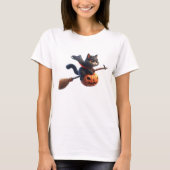 Halloween Hexenkatze Riding Broomstick Pumpkin T-Shirt (Vorderseite)
