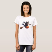 Halloween Hexenkatze Riding Broomstick Pumpkin T-Shirt (Vorne ganz)