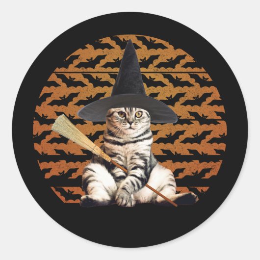 Halloween Hexenkatze Runder Aufkleber (Vorderseite)