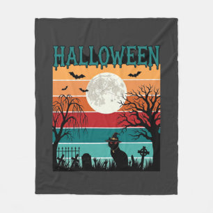 Halloween Hexenkatze Spinnennetz Mond Friedhof_1_1 Fleecedecke