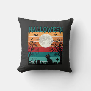 Halloween Hexenkatze Spinnennetz Mond Friedhof_1_1 Kissen
