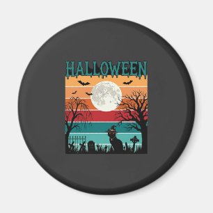Halloween Hexenkatze Spinnennetz Mond Friedhof_1_1 Magnet