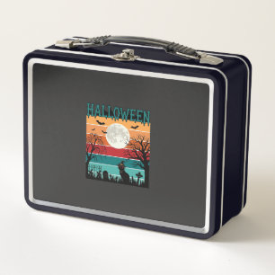 Halloween Hexenkatze Spinnennetz Mond Friedhof_1_1 Metall Brotdose