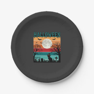 Halloween Hexenkatze Spinnennetz Mond Friedhof_1_1 Pappteller
