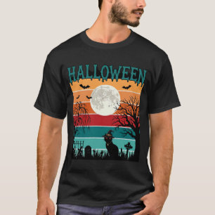 Halloween Hexenkatze Spinnennetz Mond Friedhof_1_1 T-Shirt