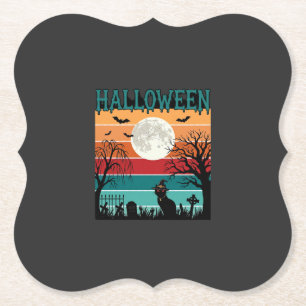 Halloween Hexenkatze Spinnennetz Mond Friedhof_1_1 Untersetzer