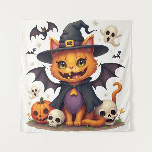 Halloween Hexenkatze Tapestry Wandteppich (Vorderseite)