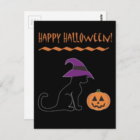 Halloween Hexenkatze und Kürbis Postkarte (Vorne/Hinten)