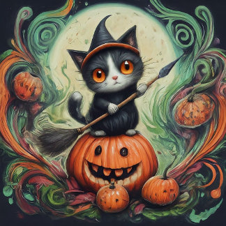 Halloween Hexenkatze und KürbisHallowee Serviette