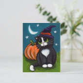 Halloween Hexenkatze und Pumpkin-Illustration Postkarte (Stehend Vorderseite)