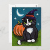 Halloween Hexenkatze und Pumpkin-Illustration Postkarte (Vorne/Hinten)