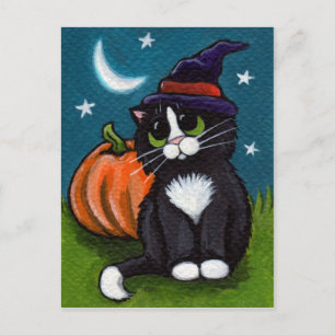 Halloween Hexenkatze und Pumpkin-Illustration Postkarte