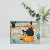 Halloween-Hexenkatze Vintage Postkarte (Stehend Vorderseite)