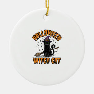 Halloween-Hexenkatze Vintage-Stich-Design_1 Keramik Ornament