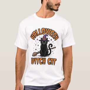 Halloween-Hexenkatze Vintage-Stich-Design_1 T-Shirt