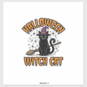 Halloween-Hexenkatze Vintage-Stichdesign_1 Aufkleber
