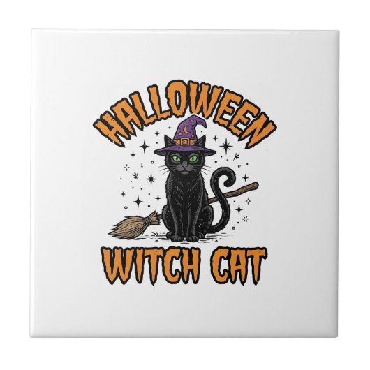 Halloween-Hexenkatze Vintage-Stichdesign_1 Fliese (Vorderseite)